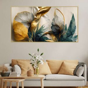 Dekorstation . Abstract Elegant Golden canvas floral framed