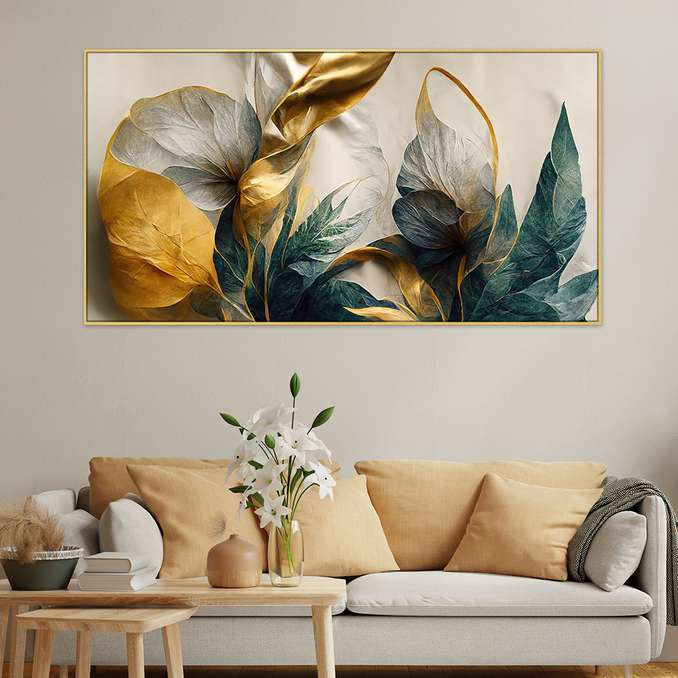 Dekorstation . Abstract Elegant Golden canvas floral framed