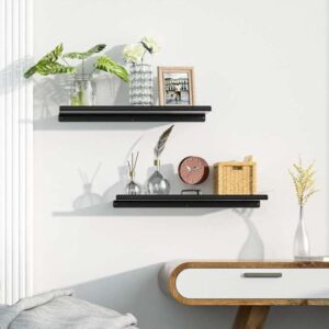 “Black steel floating wall shelf rack for Indian home décor under ₹1000”