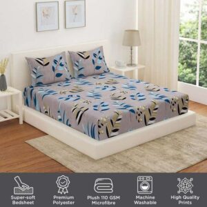 @Home by nilkamal 180 TC Microfiber Double Abstract Flat Bedsheet (Grey / Green / Blue)
