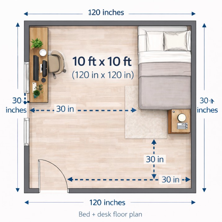 10x10 bedroom layout with study desk”