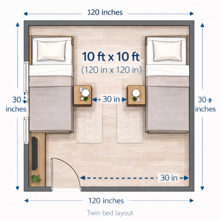 “two single beds layout in 10x10 bedroom”